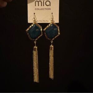 MIA Collection‎ by Kim Min Sun Gold and Teal Hexagon Tassel Earrings